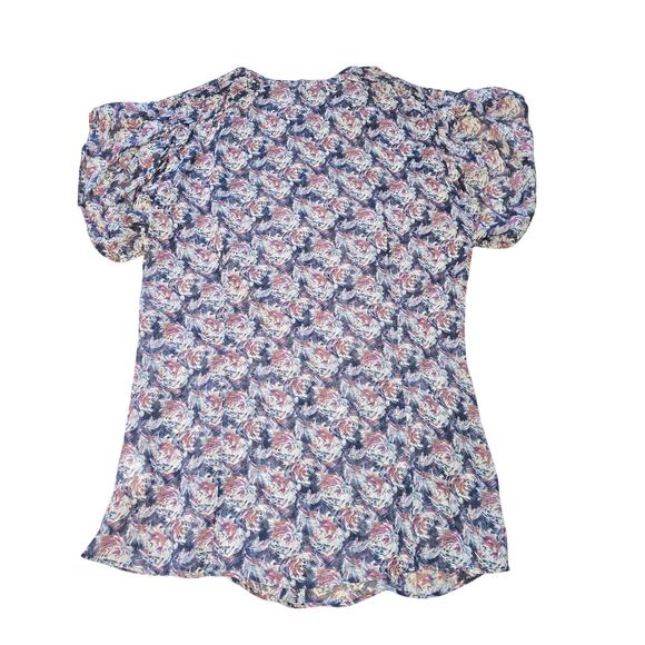 Armani Exchange Silk Top Womens Large Blue Artsy Split Sleeve Blouse Career Work - Picture 2 of 9